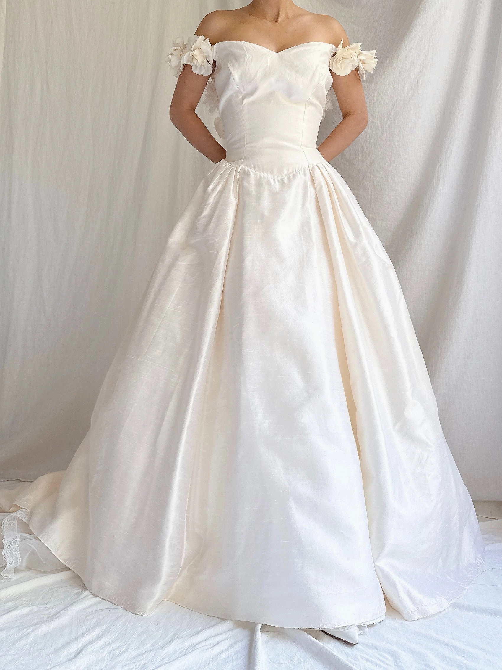 Vintage Silk Low Back Rosette Gown - M