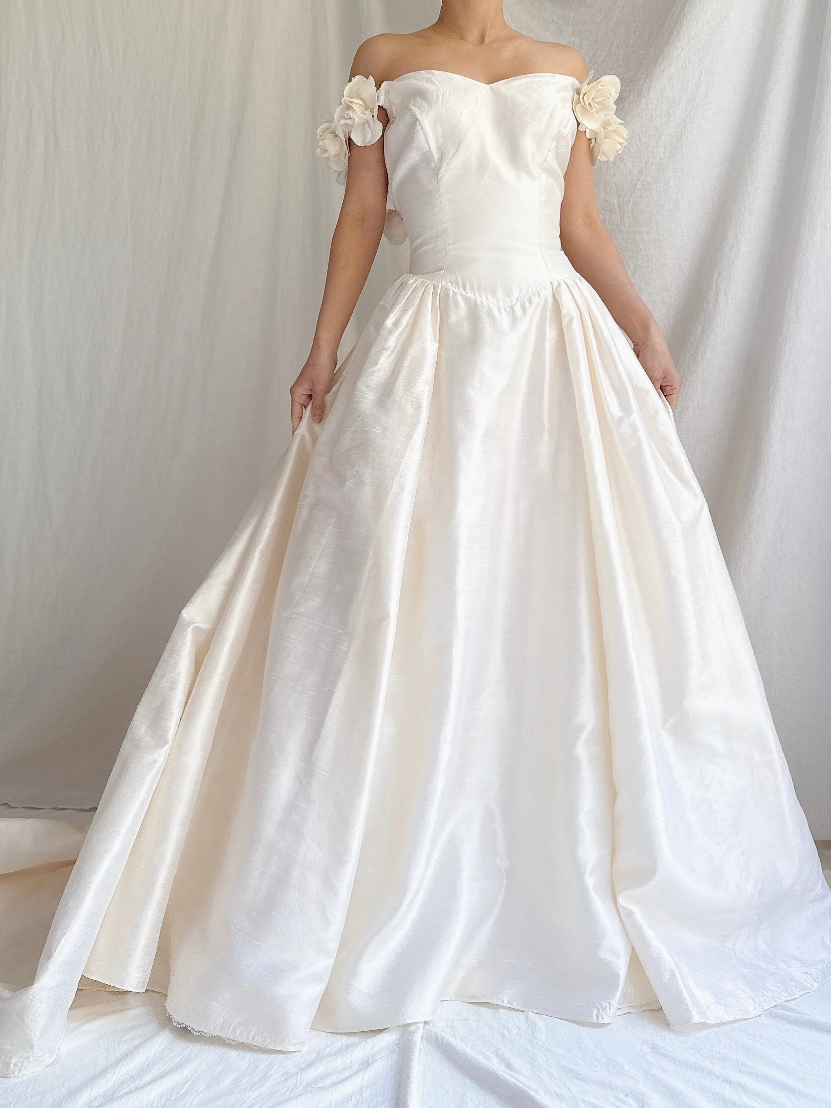 Vintage Silk Low Back Rosette Gown - M