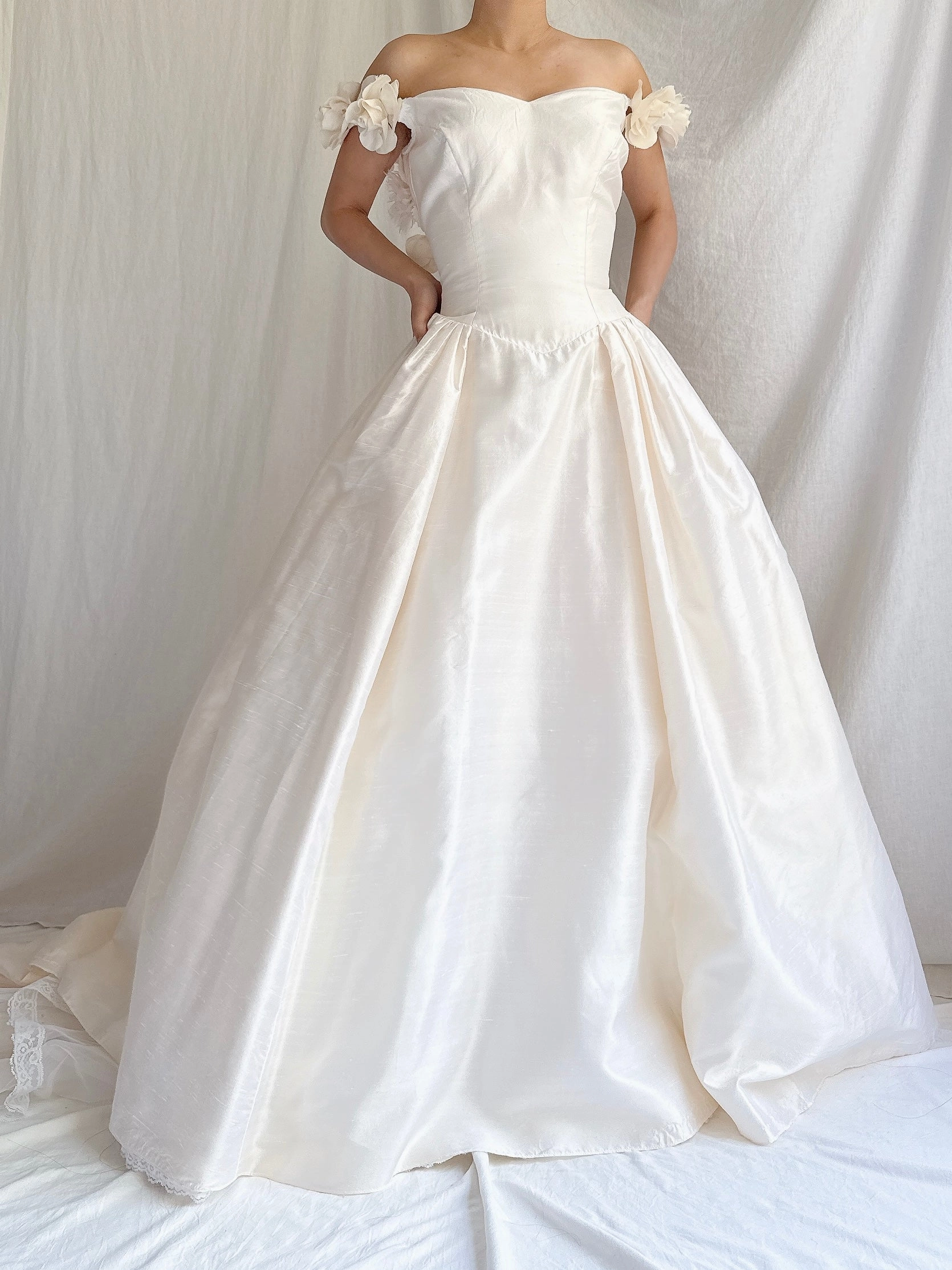 Vintage Silk Low Back Rosette Gown - M