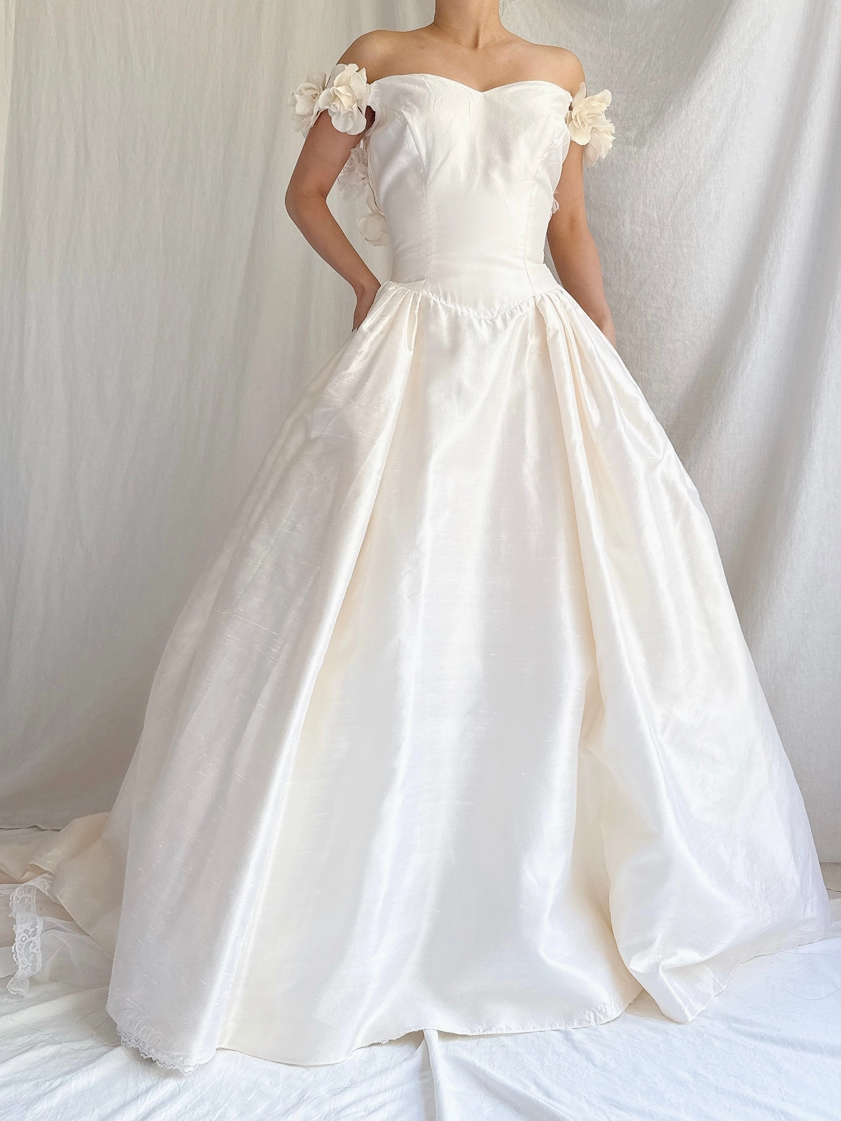 Vintage Silk Low Back Rosette Gown - M