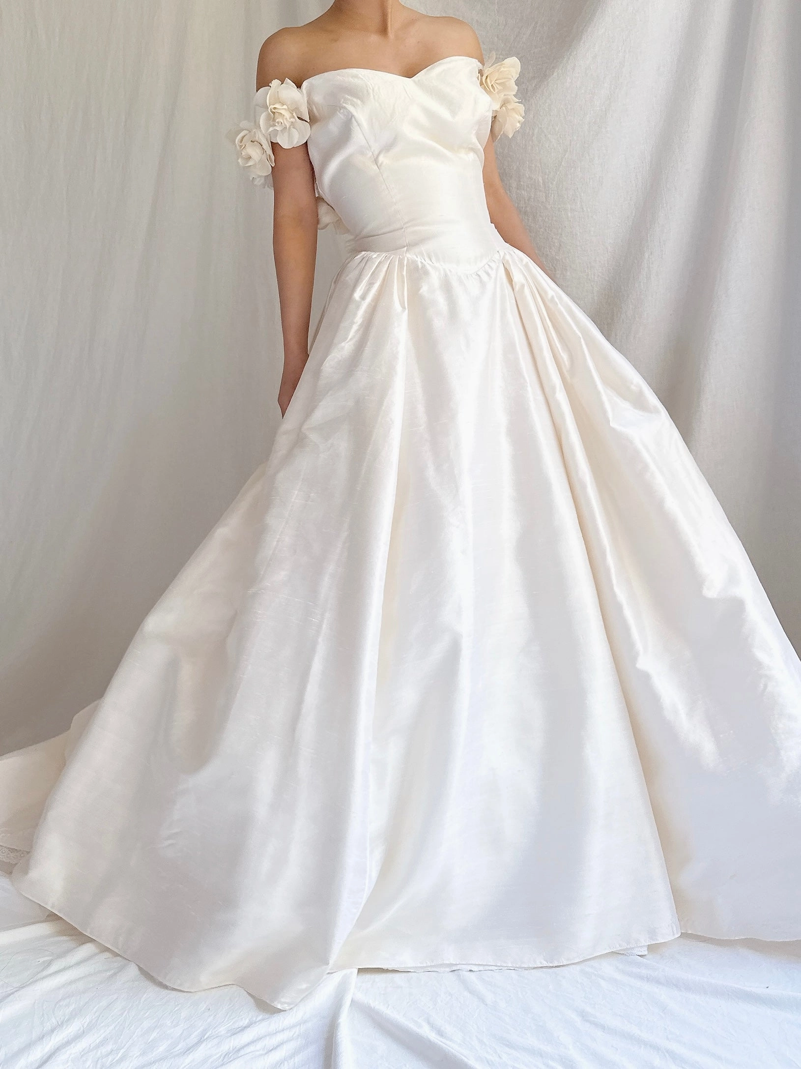 Vintage Silk Low Back Rosette Gown - M