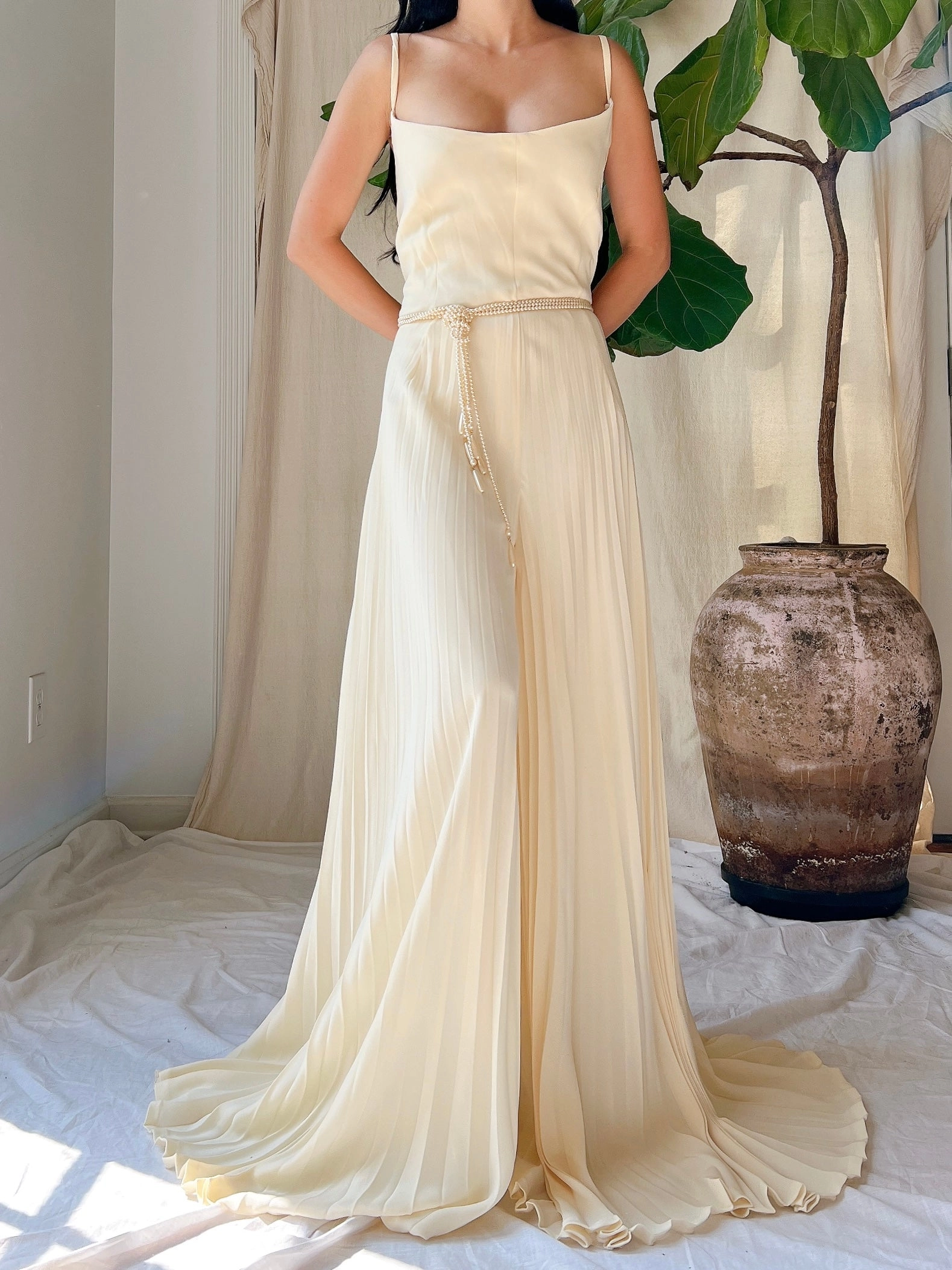 Vintage Silk Pleated Palazzo Romper - L