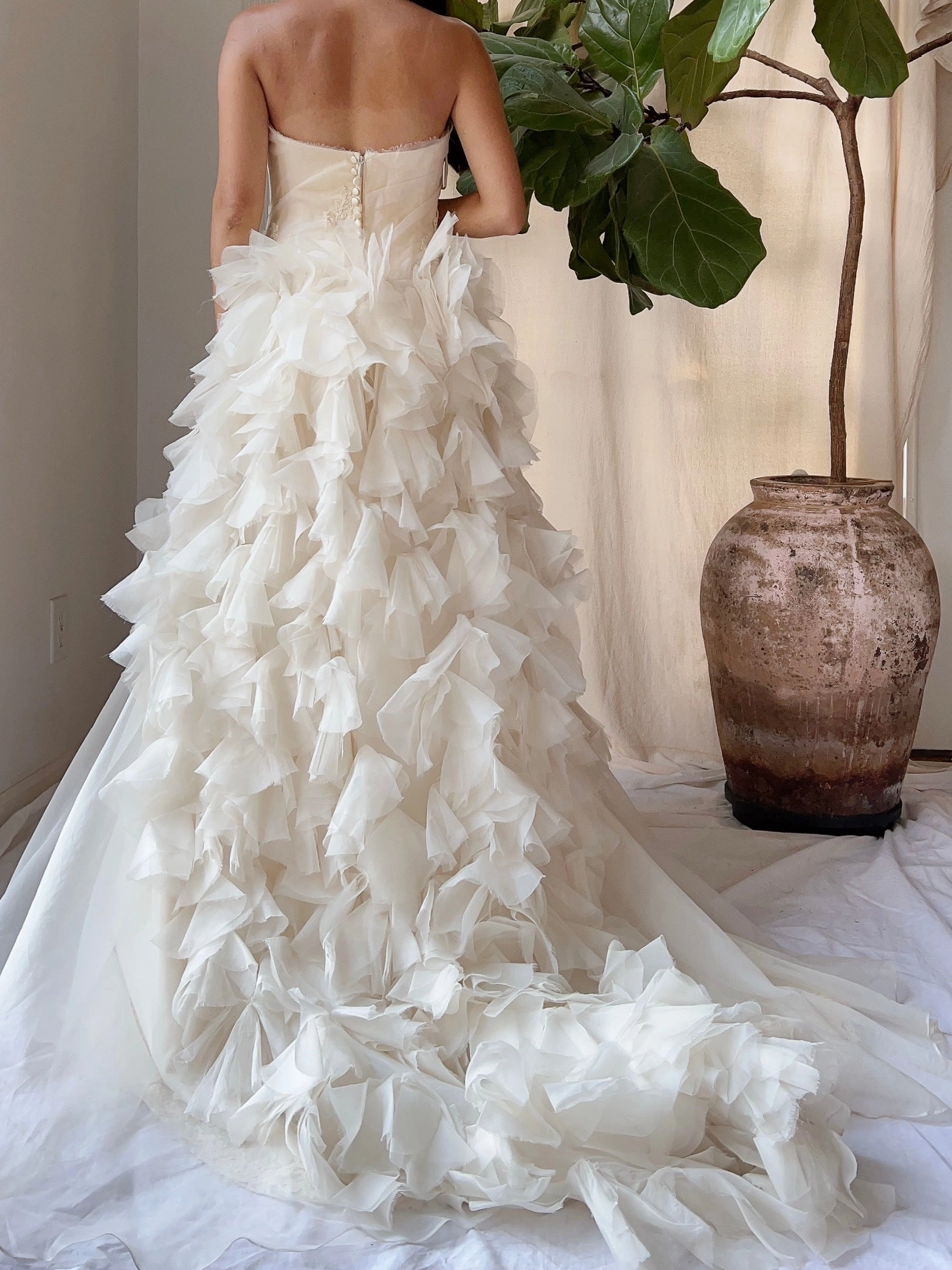 Vintage Silk Ruffle Petal Gown - M/6