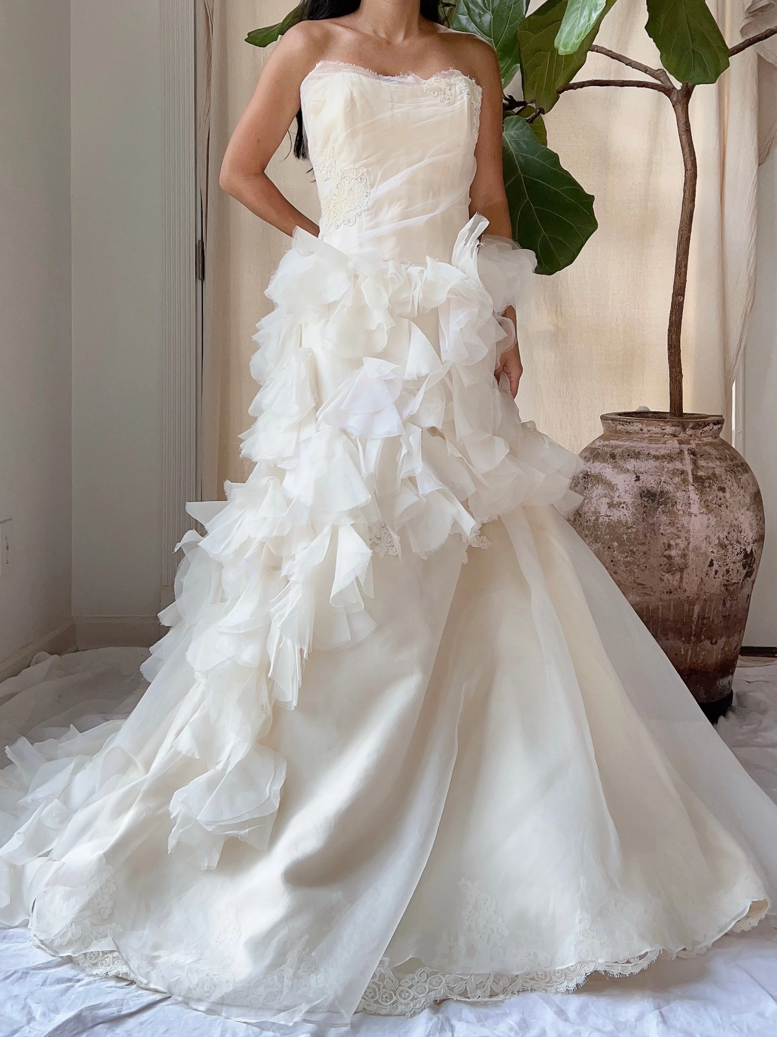 Vintage Silk Ruffle Petal Gown - M/6