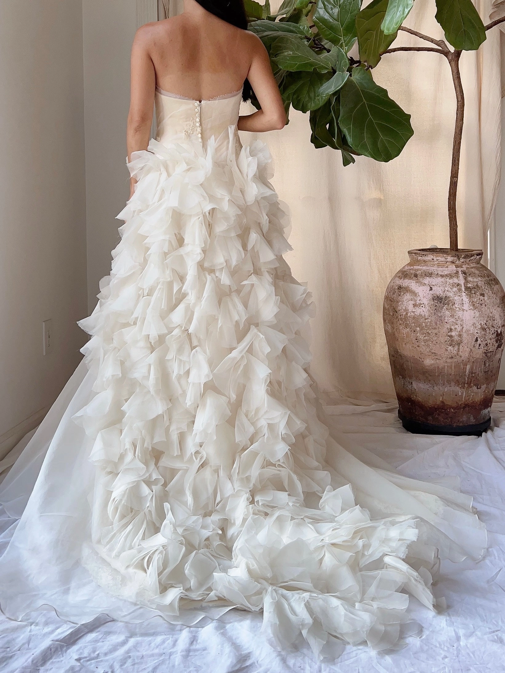 Vintage Silk Ruffle Petal Gown - M/6