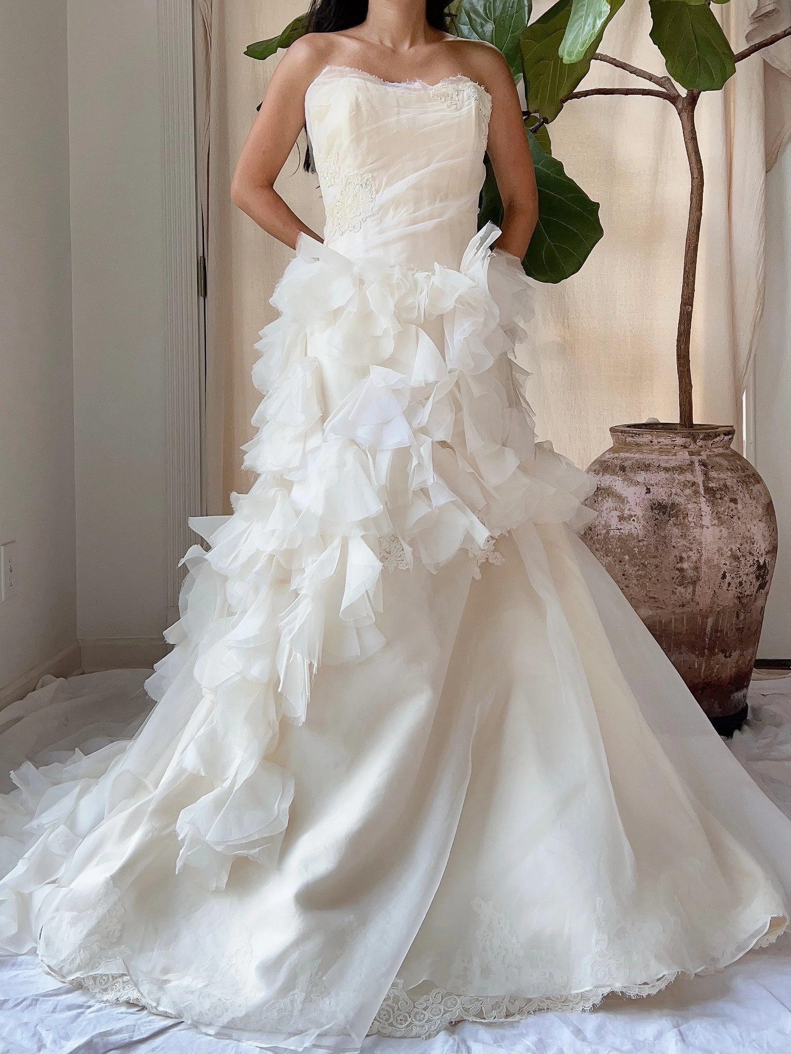 Vintage Silk Ruffle Petal Gown - M/6