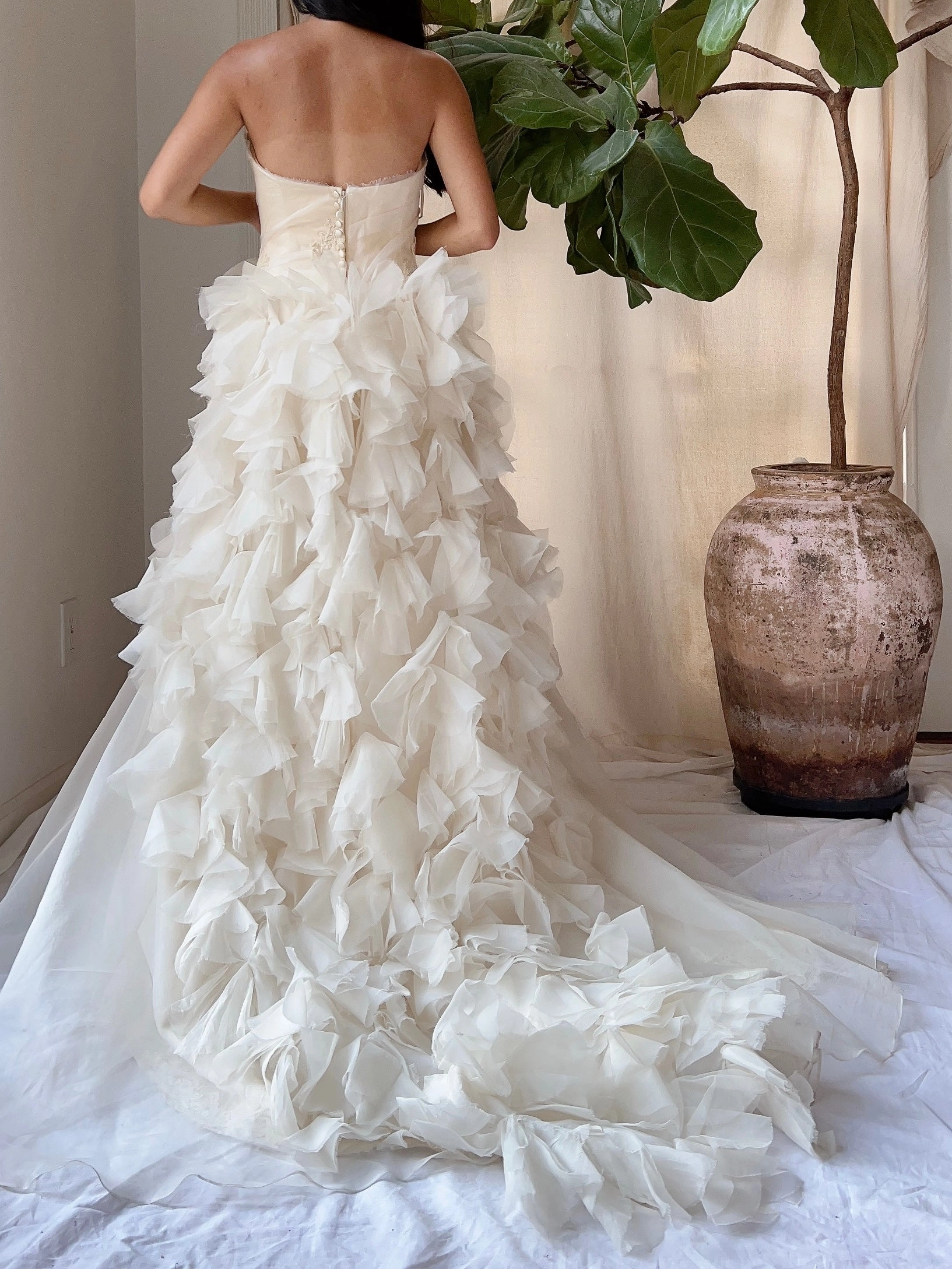 Vintage Silk Ruffle Petal Gown - M/6