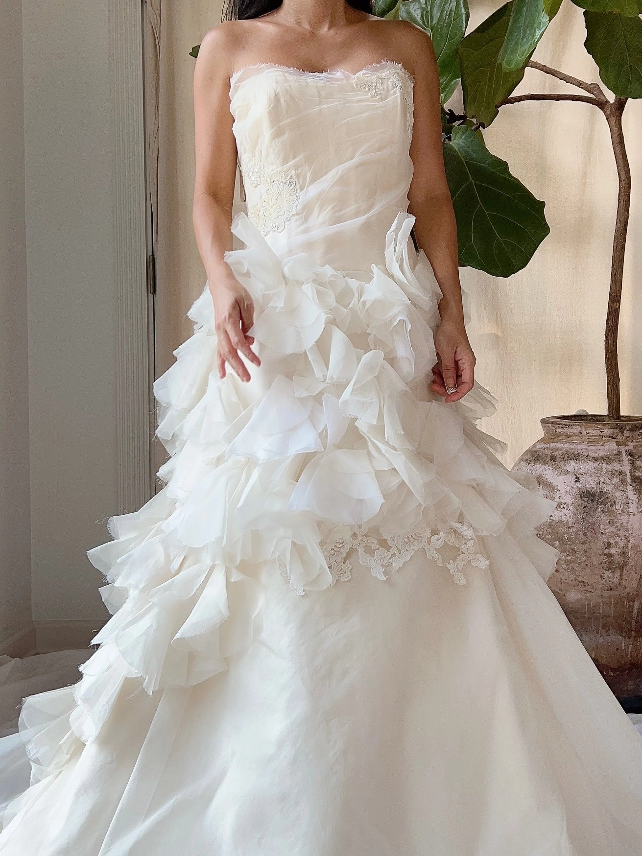 Vintage Silk Ruffle Petal Gown - M/6