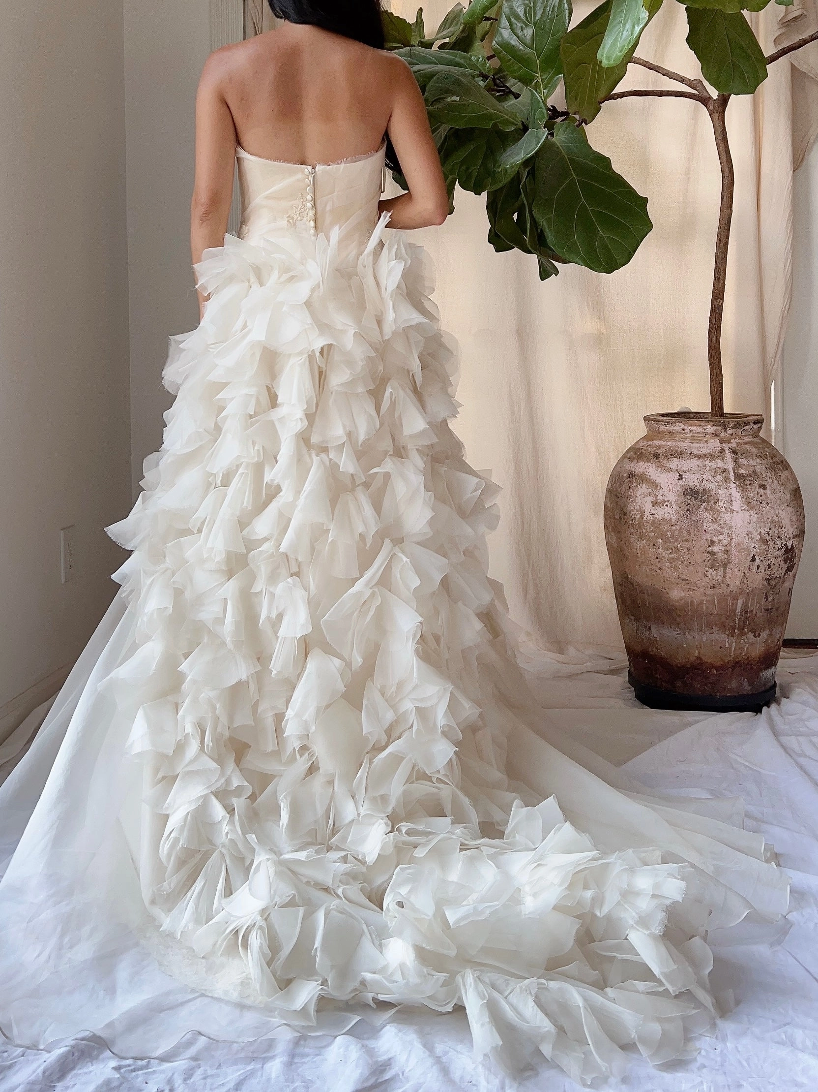 Vintage Silk Ruffle Petal Gown - M/6