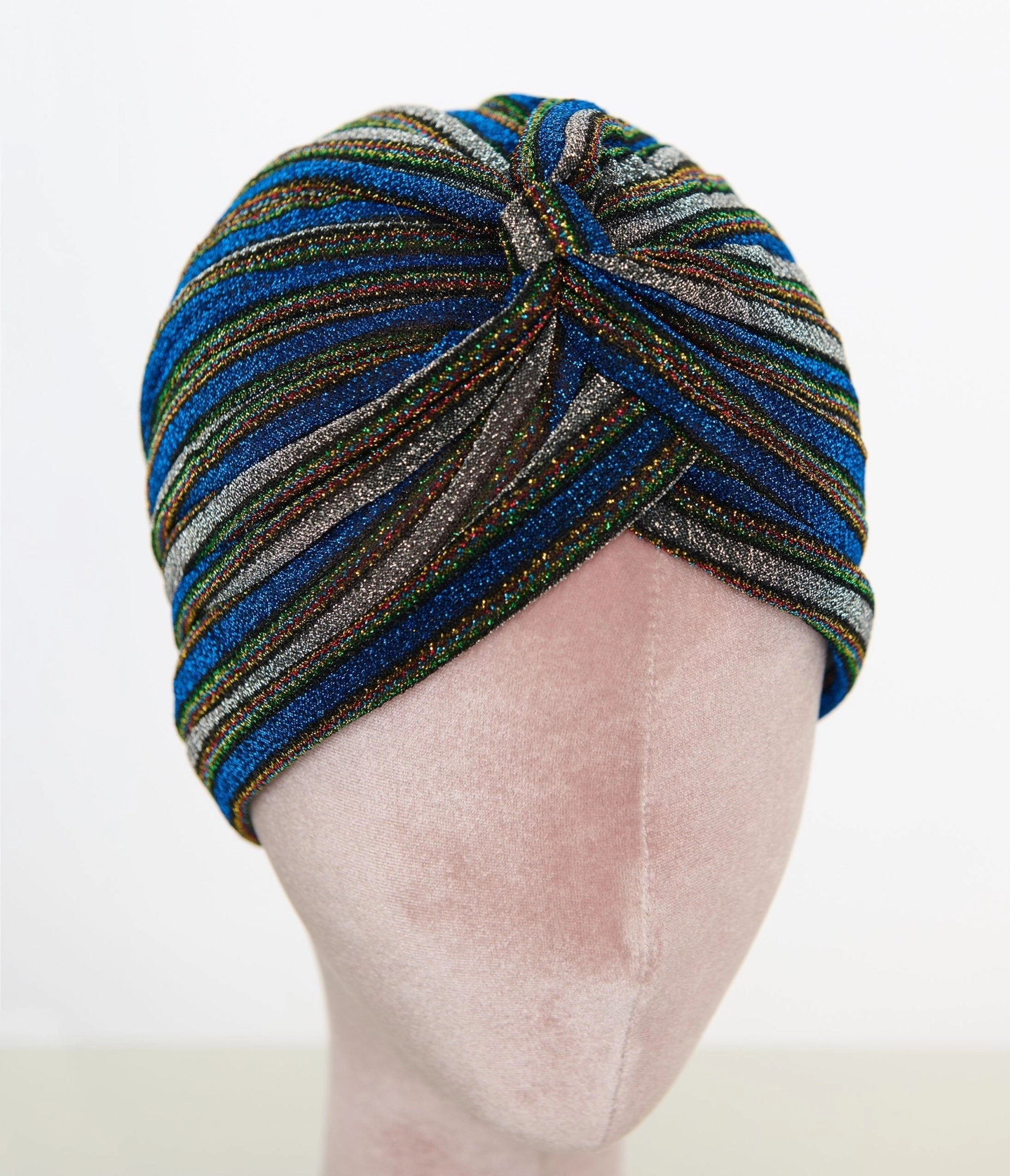 Vintage Style Multicolor Metallic Blue Knotted Turban