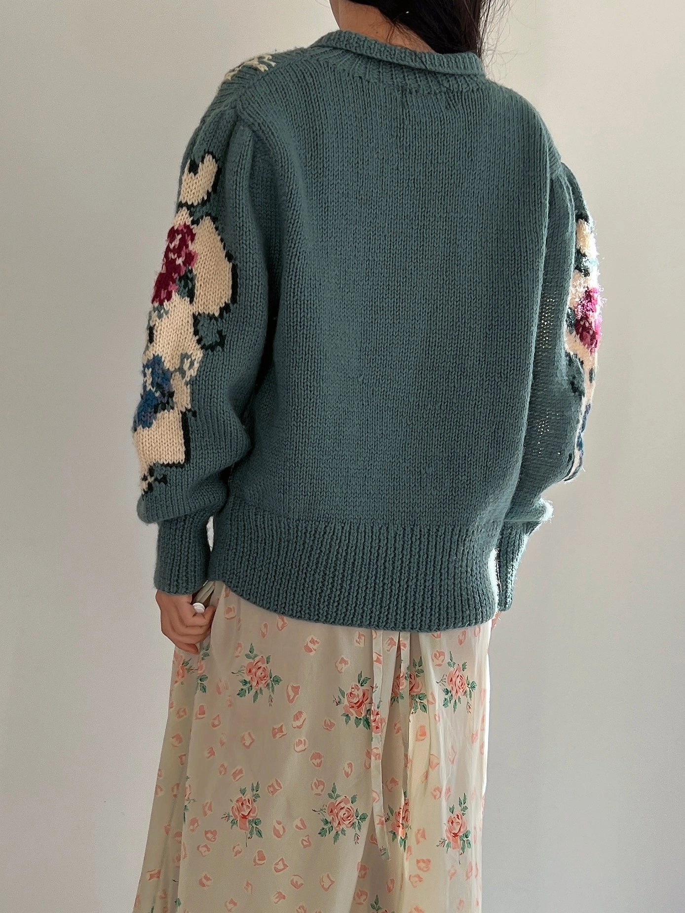 Vintage Teal Acrylic Cardigan - M