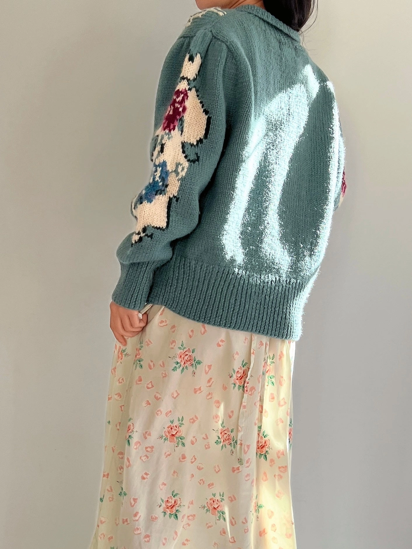 Vintage Teal Acrylic Cardigan - M