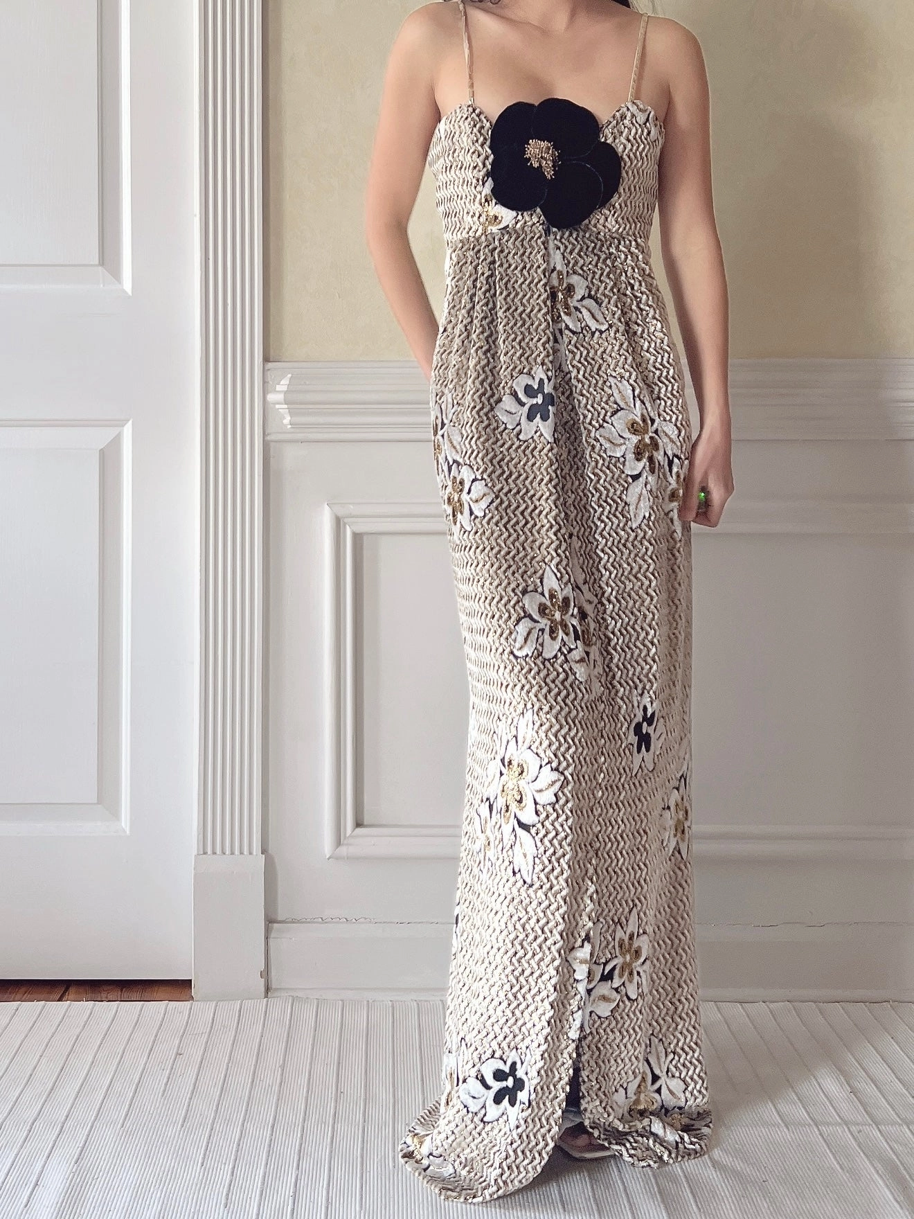 Vintage Velvet/Lurex Sweetheart Draped Dress - M