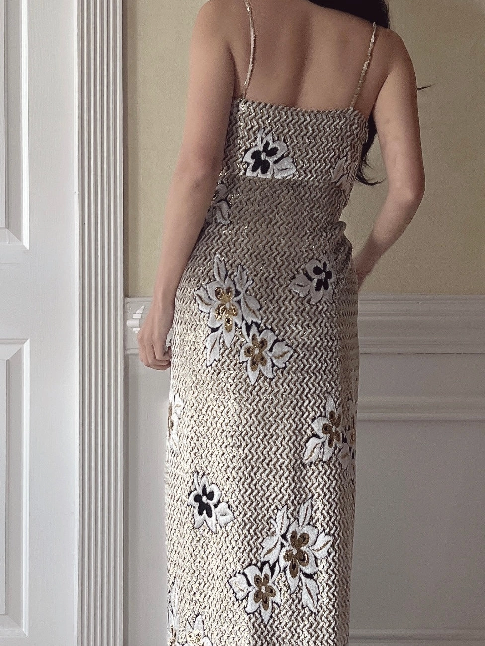 Vintage Velvet/Lurex Sweetheart Draped Dress - M