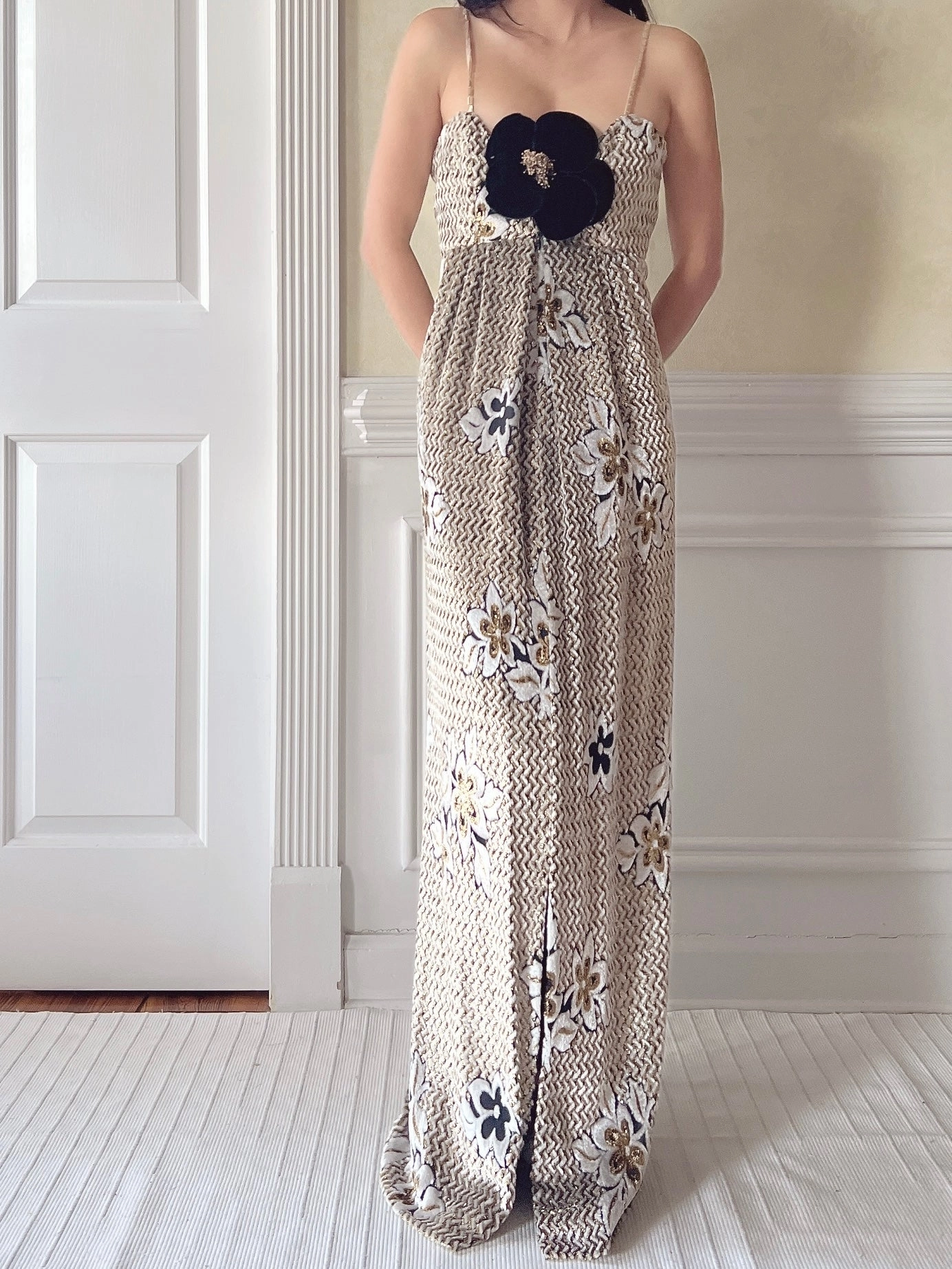 Vintage Velvet/Lurex Sweetheart Draped Dress - M