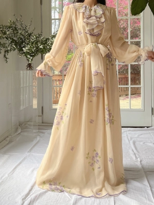Vintage Victor Costa Stenciled Chiffon Dress - M/L