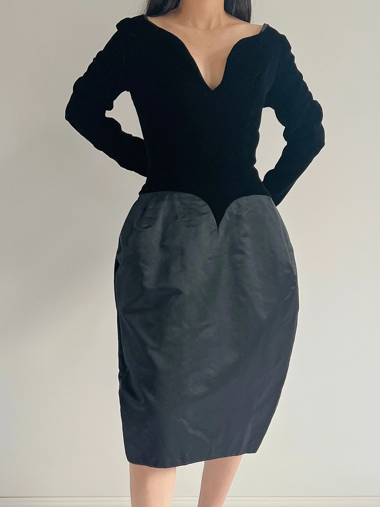 Vintage Victor Costa Velvet and Silk Satin Dress - S