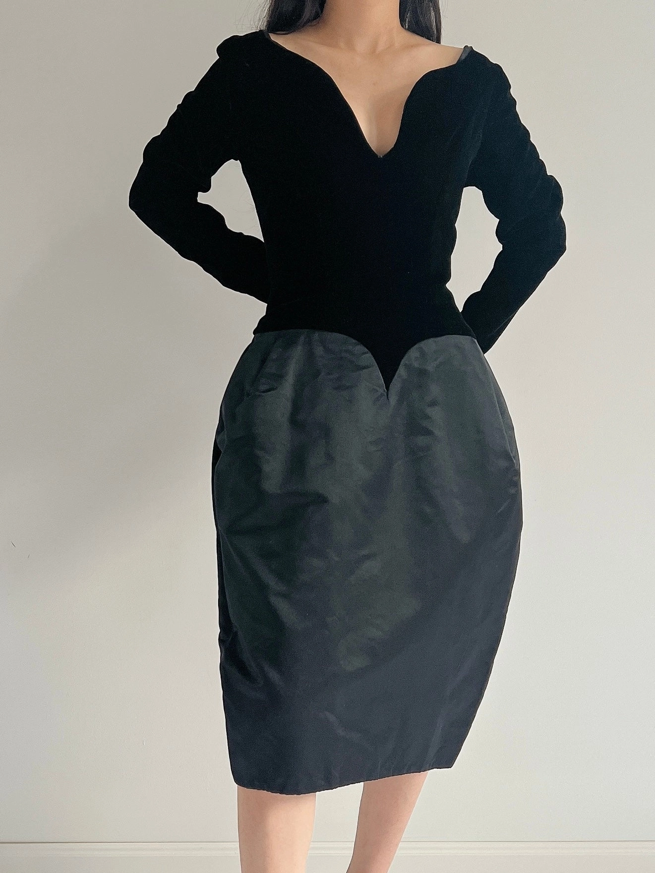 Vintage Victor Costa Velvet and Silk Satin Dress - S