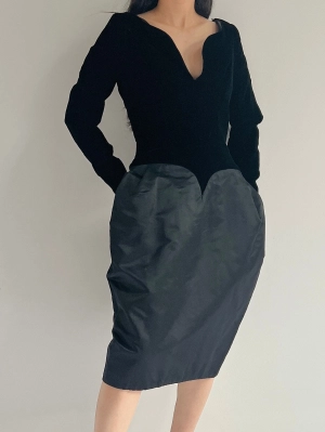 Vintage Victor Costa Velvet and Silk Satin Dress - S