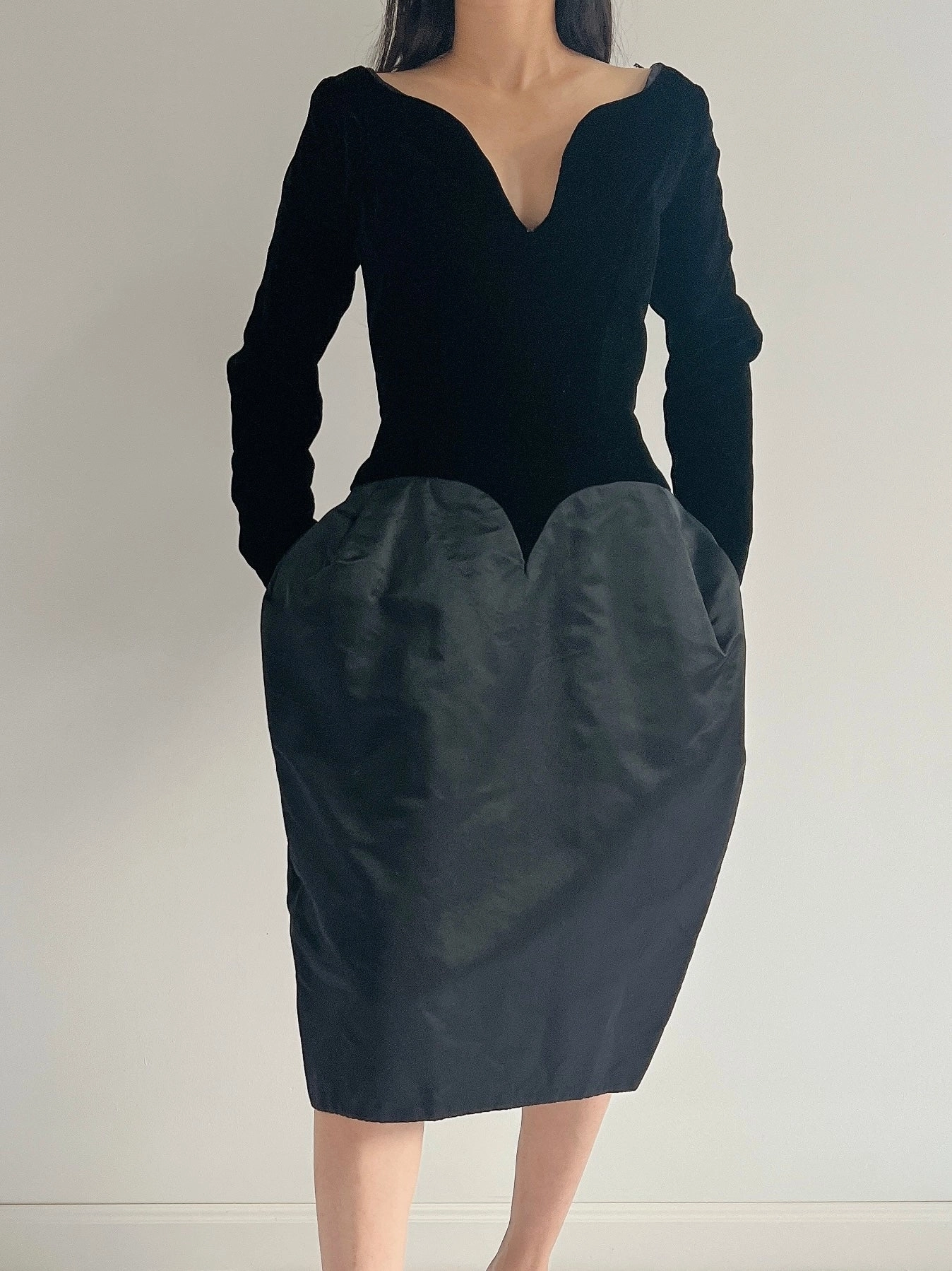 Vintage Victor Costa Velvet and Silk Satin Dress - S
