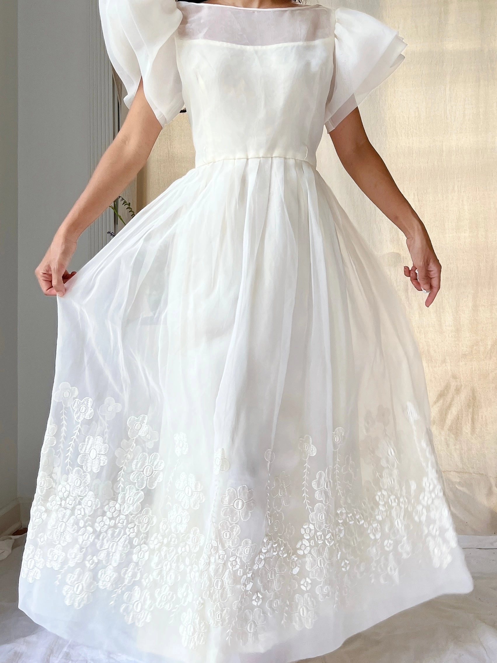 Vintage Voile Embroidered Dress - S