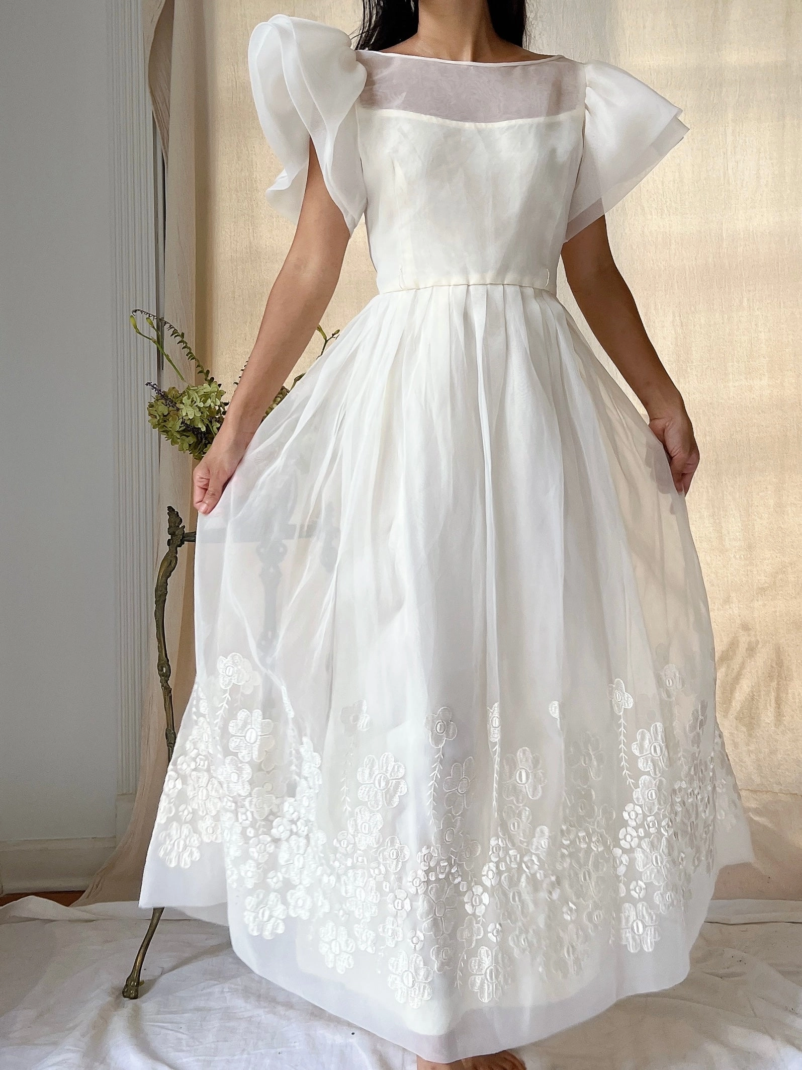 Vintage Voile Embroidered Dress - S