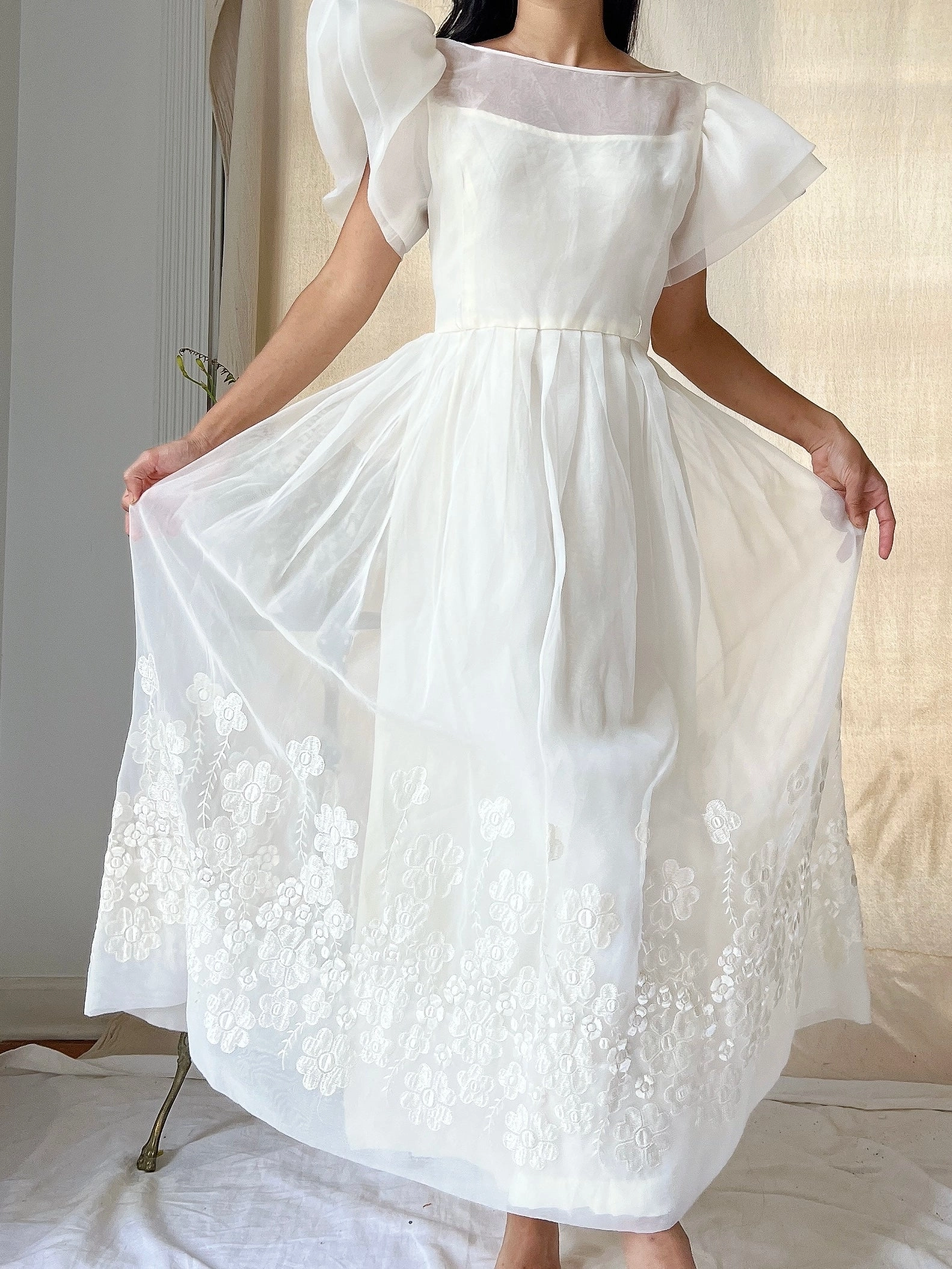Vintage Voile Embroidered Dress - S