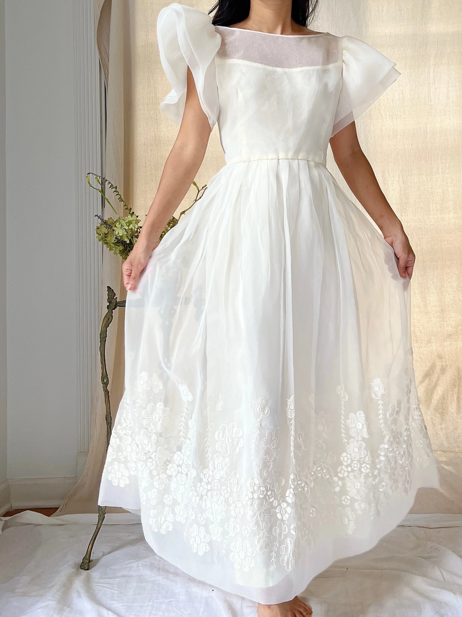 Vintage Voile Embroidered Dress - S