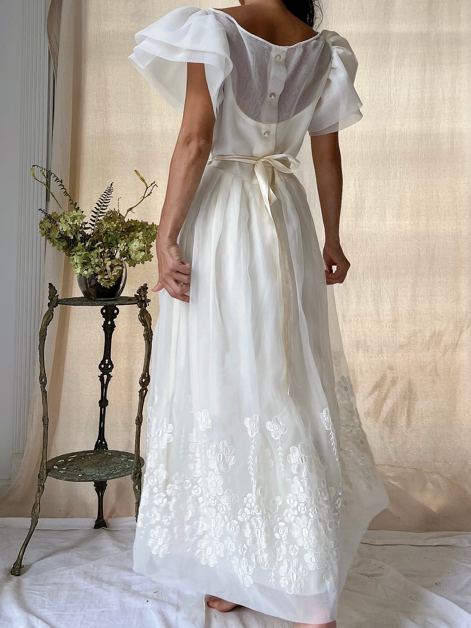 Vintage Voile Embroidered Dress - S