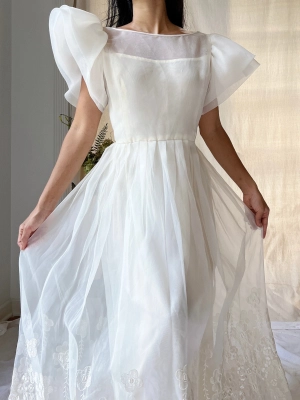 Vintage Voile Embroidered Dress - S