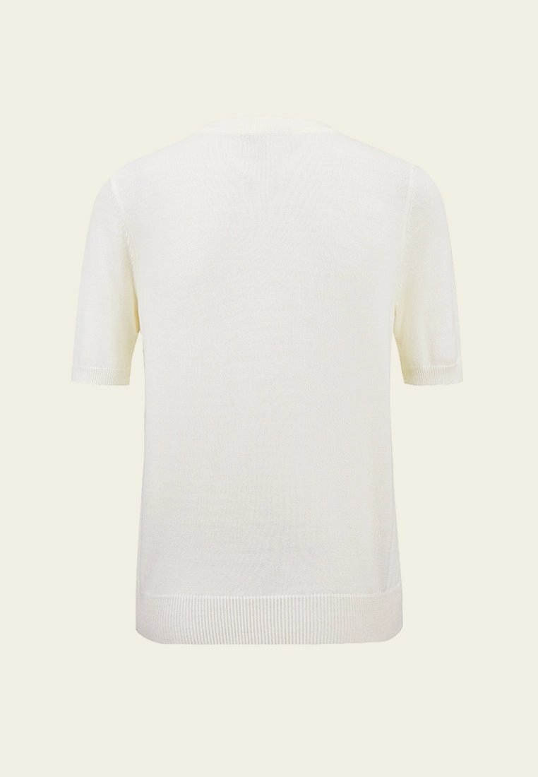 White Sequin Short-sleeved Knit Top