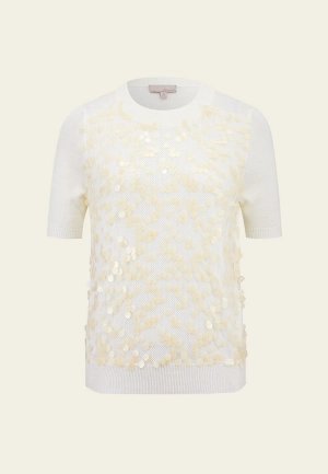 White Sequin Short-sleeved Knit Top