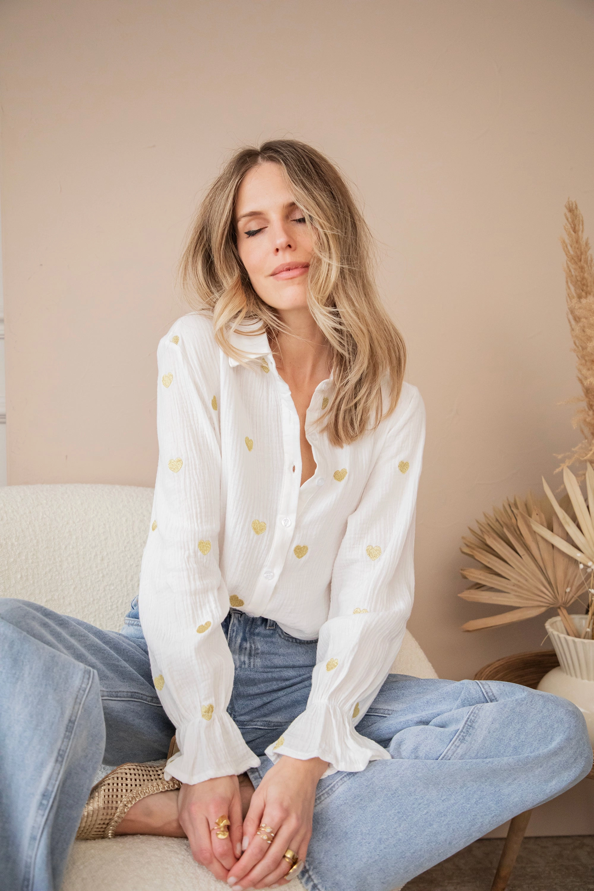 With All My Heart White/Gold - Blouse