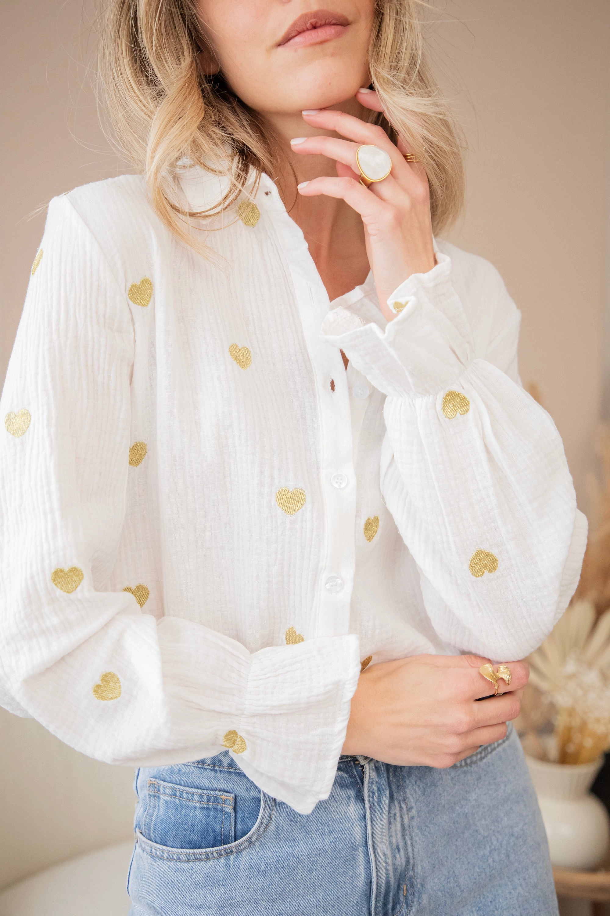 With All My Heart White/Gold - Blouse