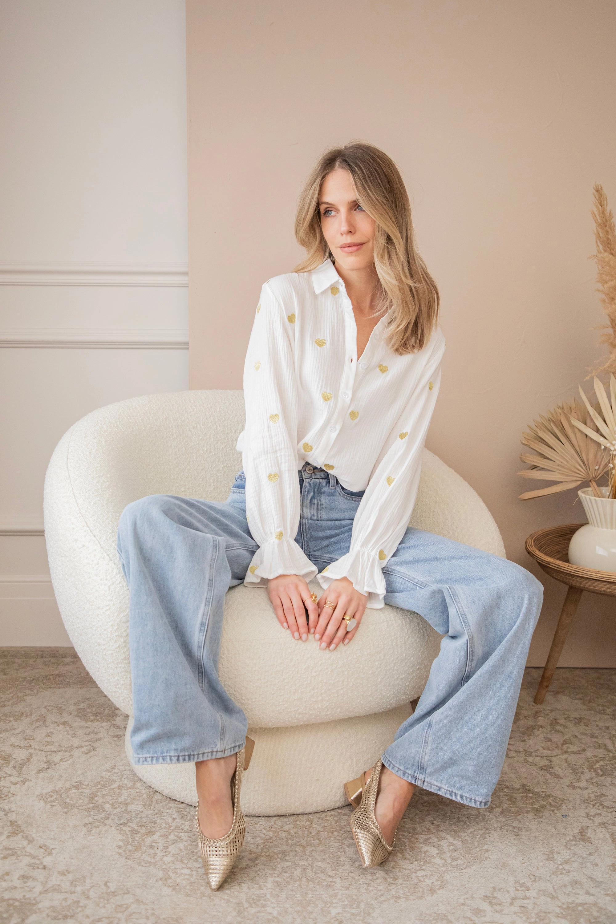 With All My Heart White/Gold - Blouse