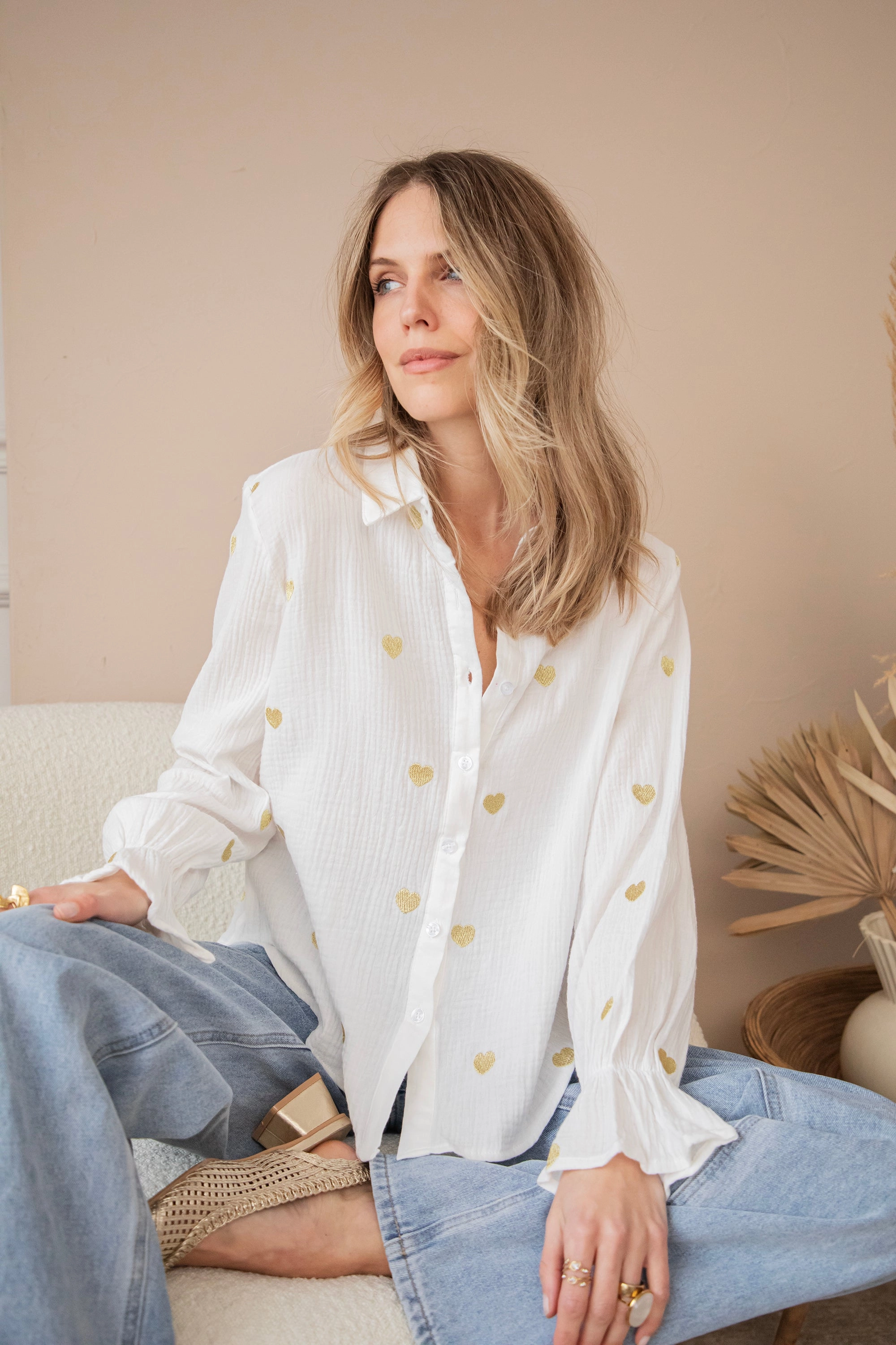 With All My Heart White/Gold - Blouse