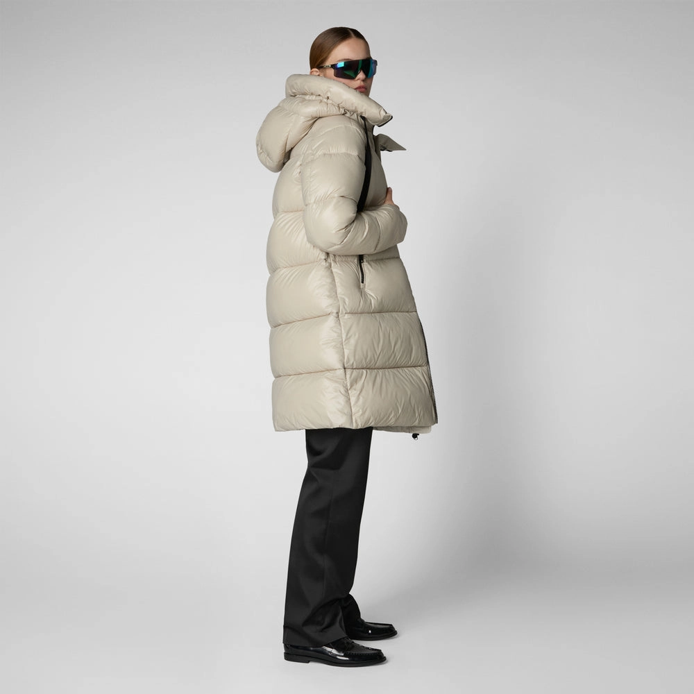 Women's Isabel Hooded Puffer Coat in Rainy Beige
