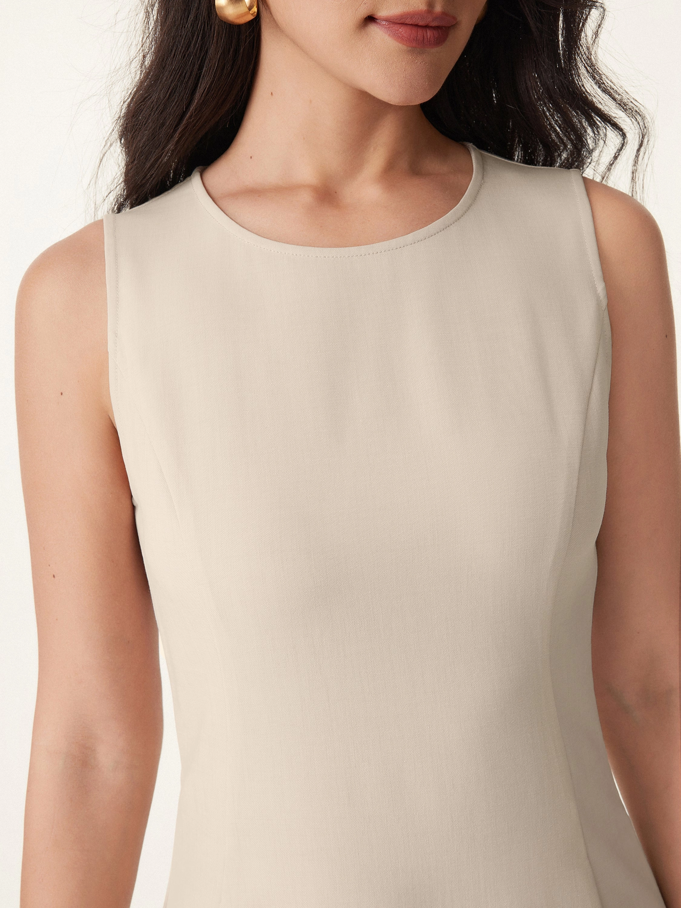 Wrinkle-Free Open-back Mini Dress with Pockets