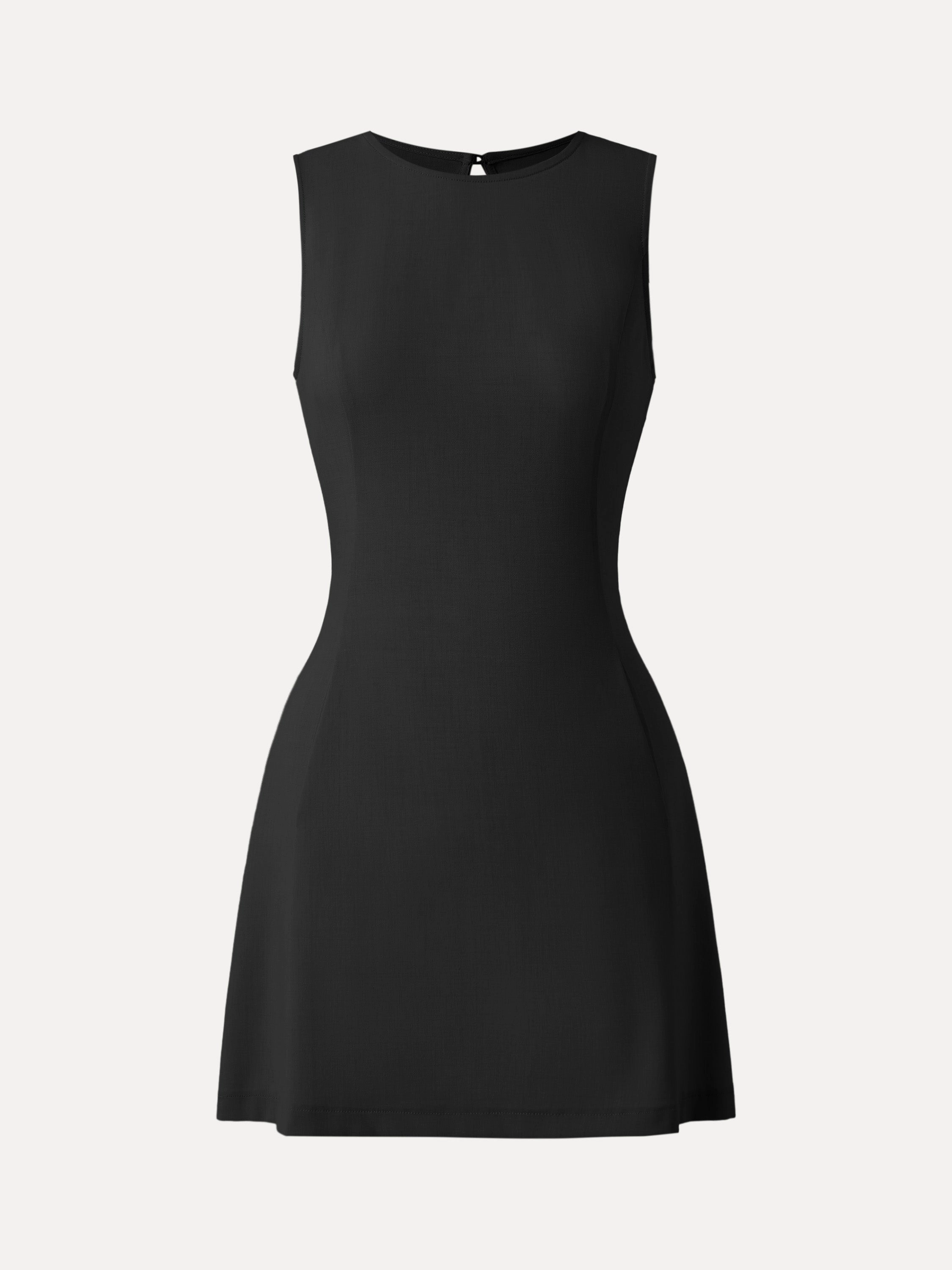 Wrinkle-Free Open-back Mini Dress with Pockets