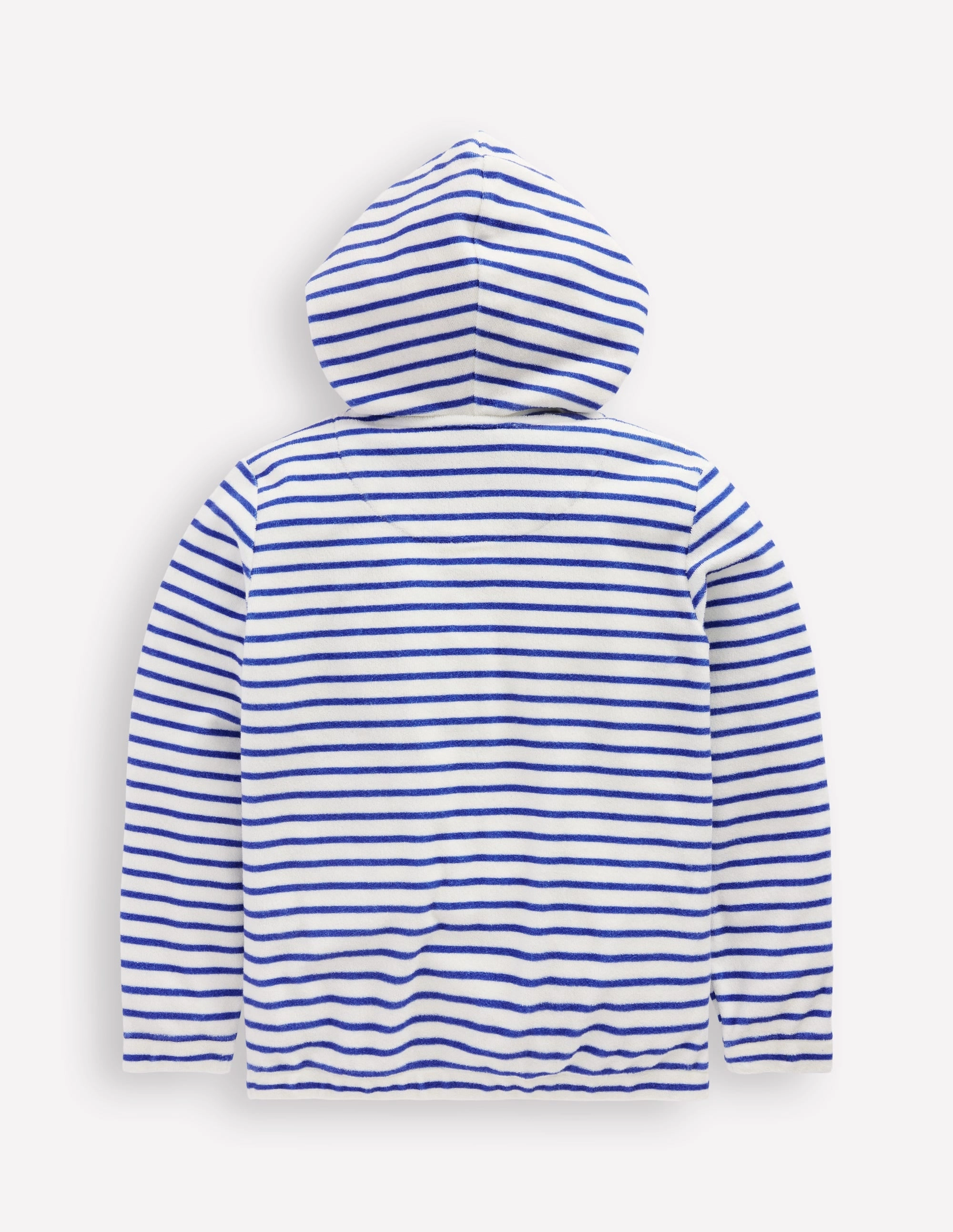 Zip-Through Towelling Hoodie-Ivory/Bright Blue Sea Stripe